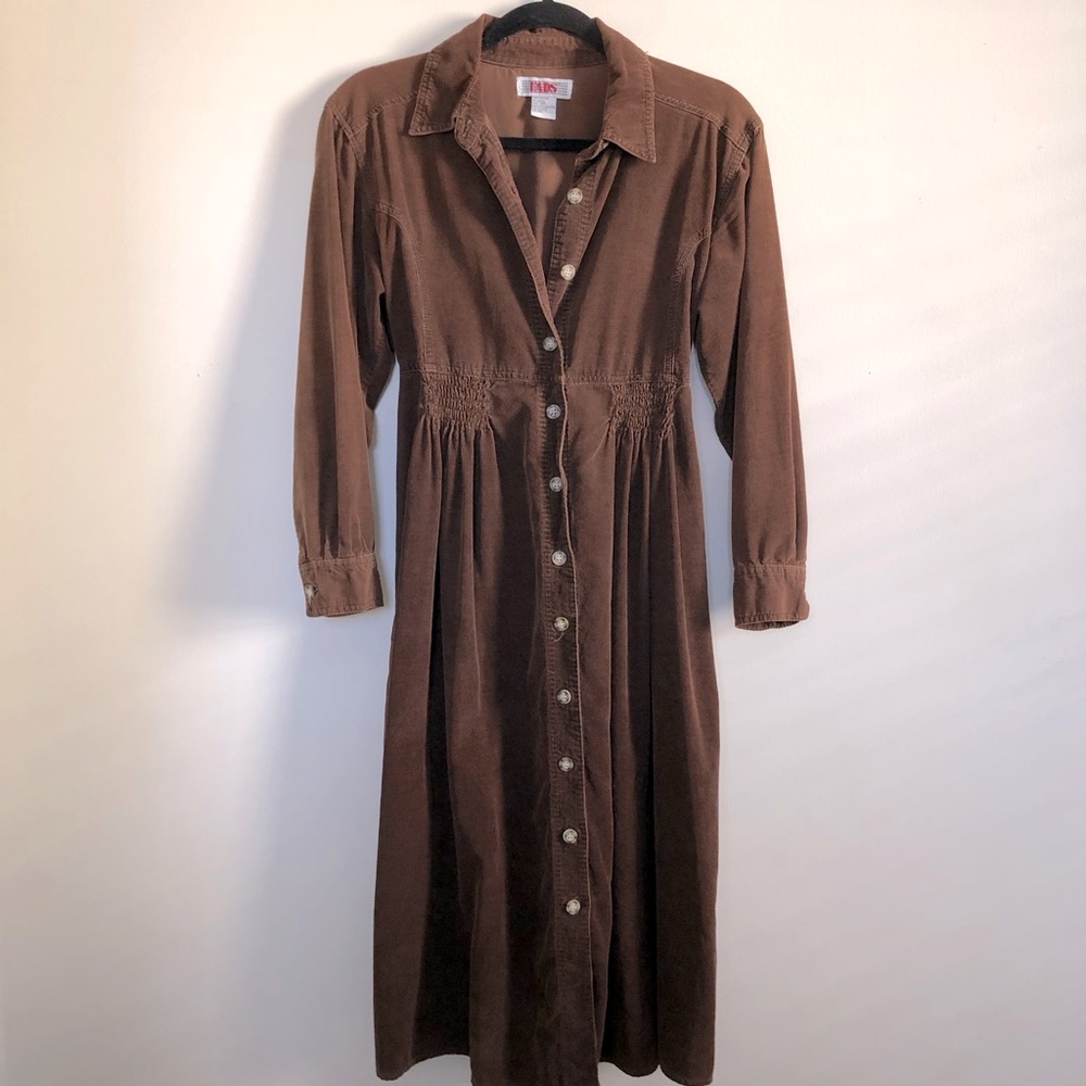 Vintage brown button down midi dress